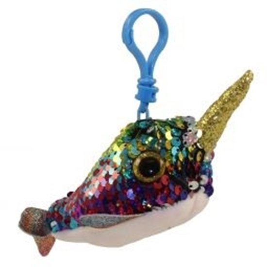 Picture of "Calypso " the Narwahl Flippables - Sequin Plush Key Rings - New in 2019