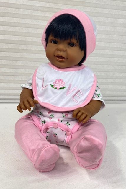 Judy's Doll Shop | Happy Baby Girl -Medium Skin, Black Hair, Brown Eyes