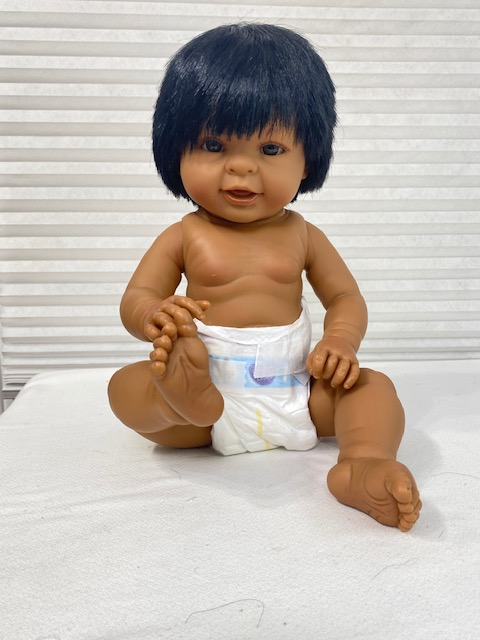 Judy's Doll Shop | Happy Baby Girl -Medium Skin, Black Hair, Brown Eyes