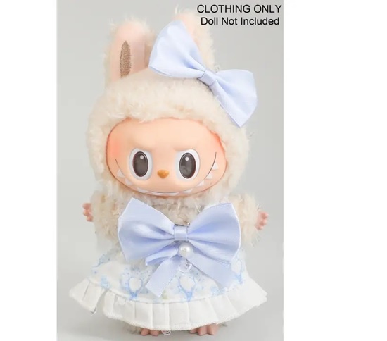 Picture of Blue/White Dress Outfit with 2 Bows - Outfit only - Fits 6–7-inch (17 cm) Labubu Dolls