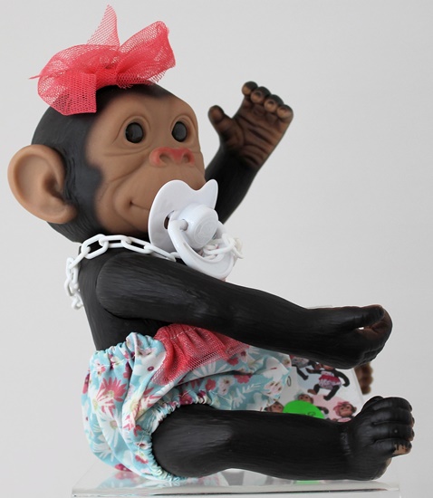 Picture of Baby Monkey-Blue Floral Outfit with Pink Bow