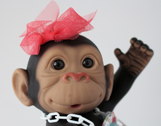 Picture of Baby Monkey-Blue Floral Outfit with Pink Bow