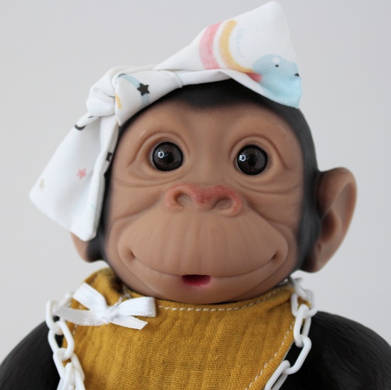 Picture of Baby Monkey-White Bottoms with Matching Bow and Gold Bib