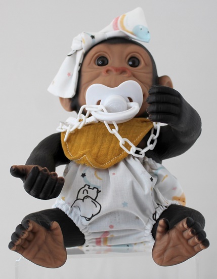 Picture of Baby Monkey-White Bottoms with Matching Bow and Gold Bib