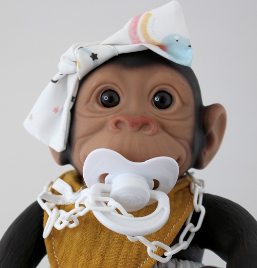 Picture of Baby Monkey-White Bottoms with Matching Bow and Gold Bib
