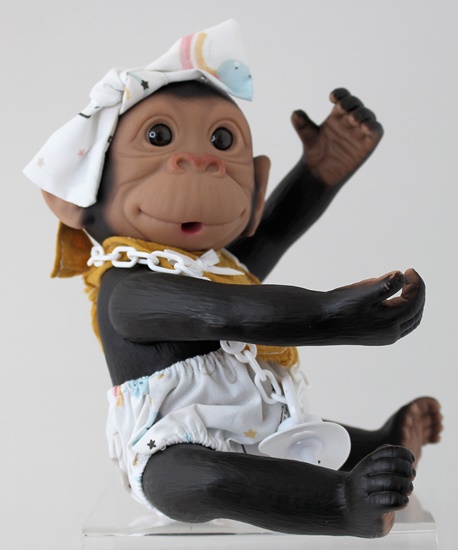 Picture of Baby Monkey-White Bottoms with Matching Bow and Gold Bib