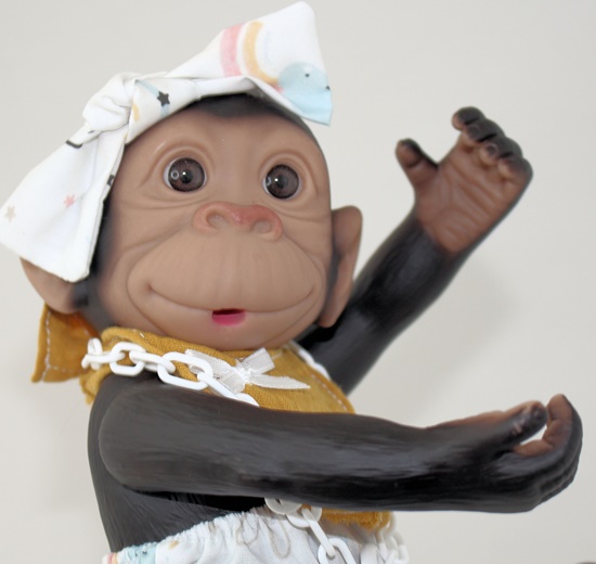 Picture of Baby Monkey-White Bottoms with Matching Bow and Gold Bib