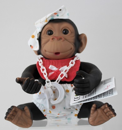 Picture of Baby Monkey-White Bottoms with Matching Bow and Pink Bib - copy