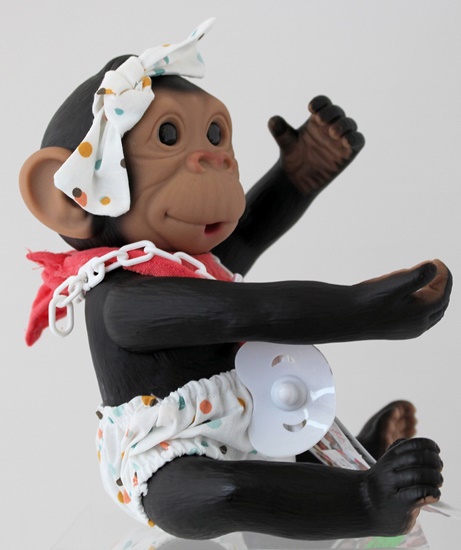 Picture of Baby Monkey-White Bottoms with Matching Bow and Pink Bib - copy